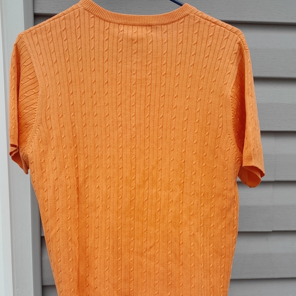 Bobby Chan Cable Knit Short Sleeve Silk Cotton Blend Orange XL Top - Picture 4 of 6